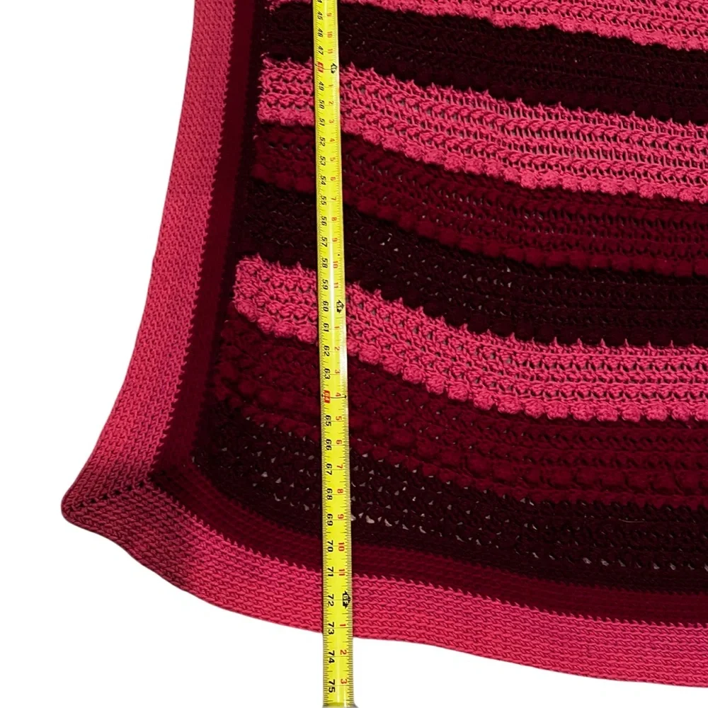 Vintage Handmade Crocheted Throw Afghan Pink Burgundy Bobble Blanket
